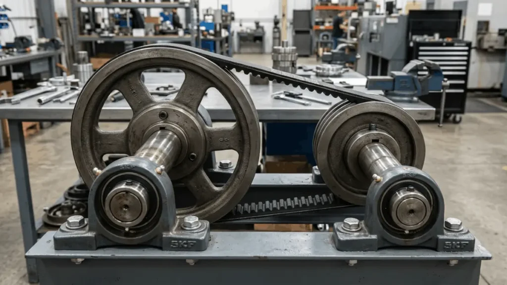 belt drive system with two pulleys and belt diagram