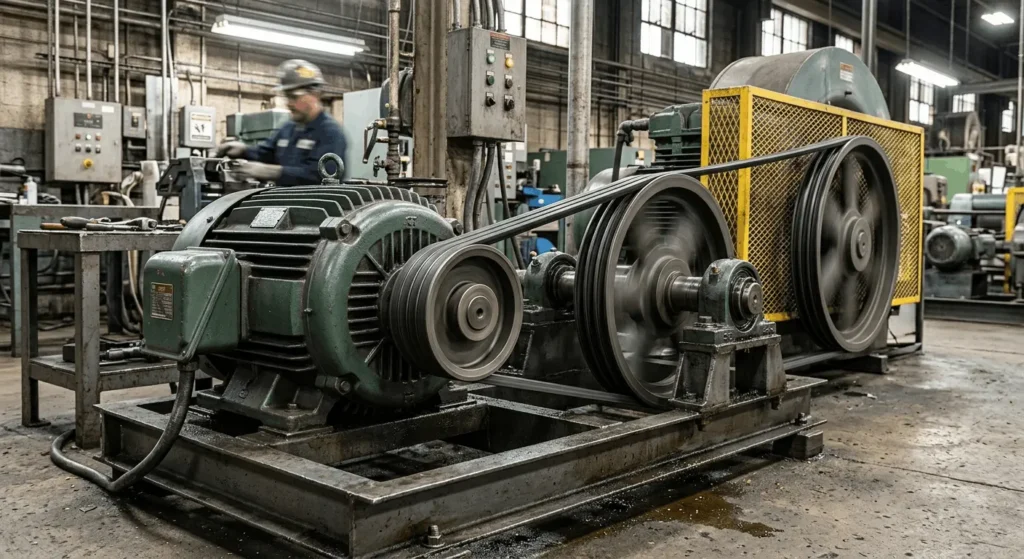 pulley belt system used in industrial mechanical maintenance