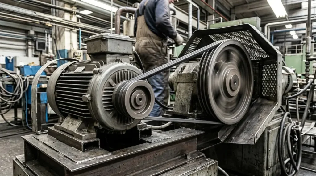 v belt system used in industrial pulley machinery