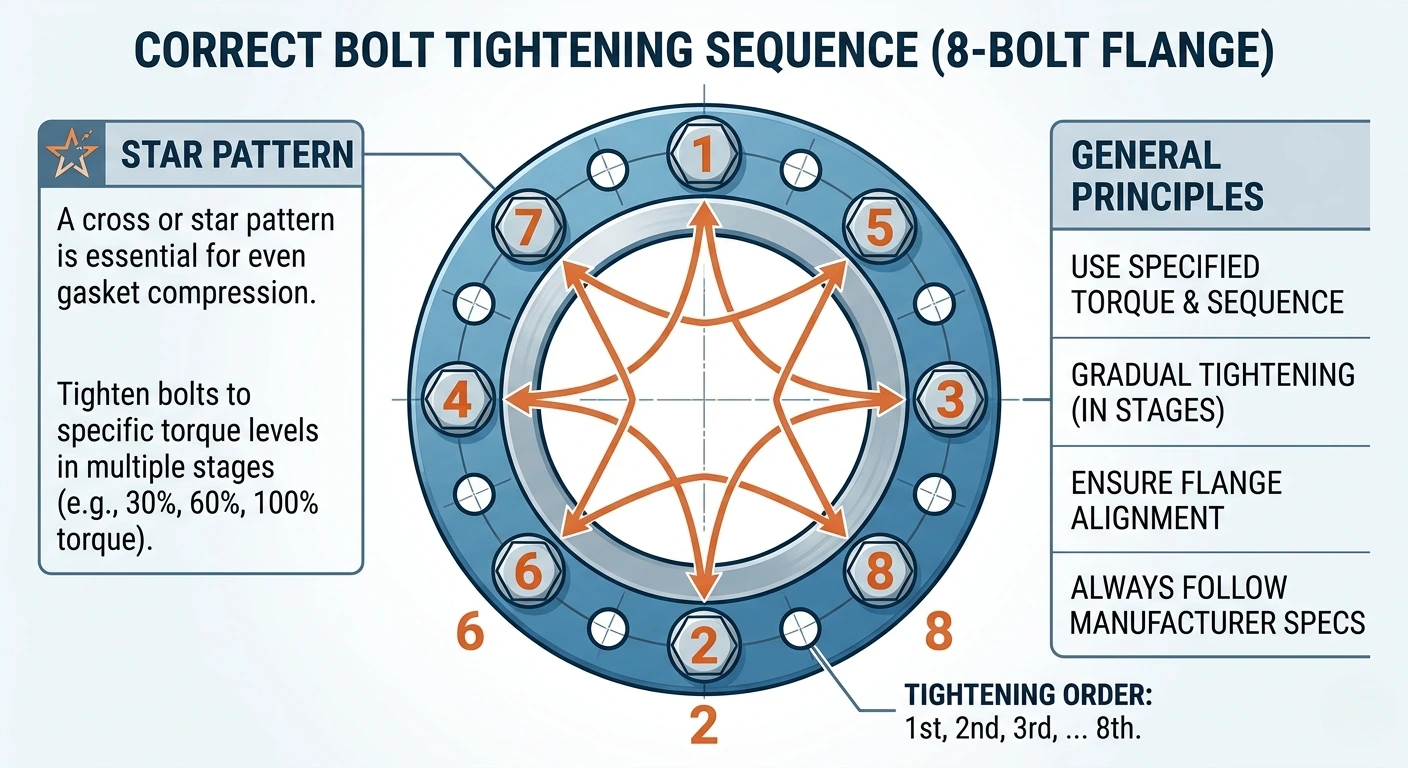 bolt tightening sequence showing correct torque pattern