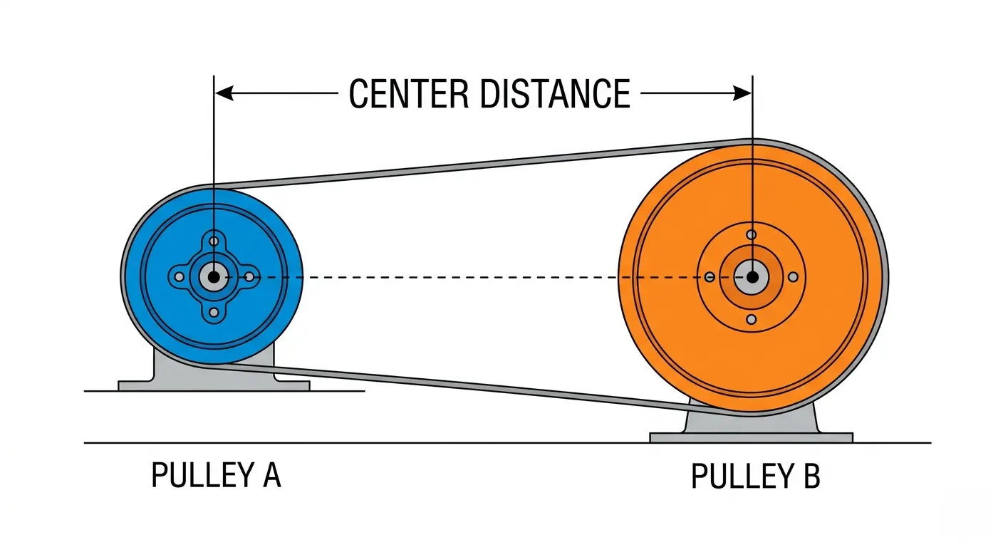 pulley center distance measurement diagram showing two pulley centers