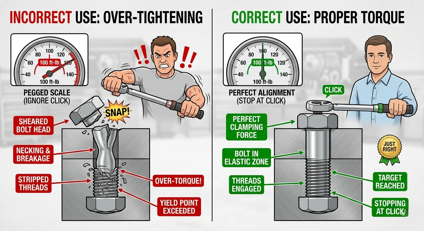 incorrect torque application causing bolt failure
