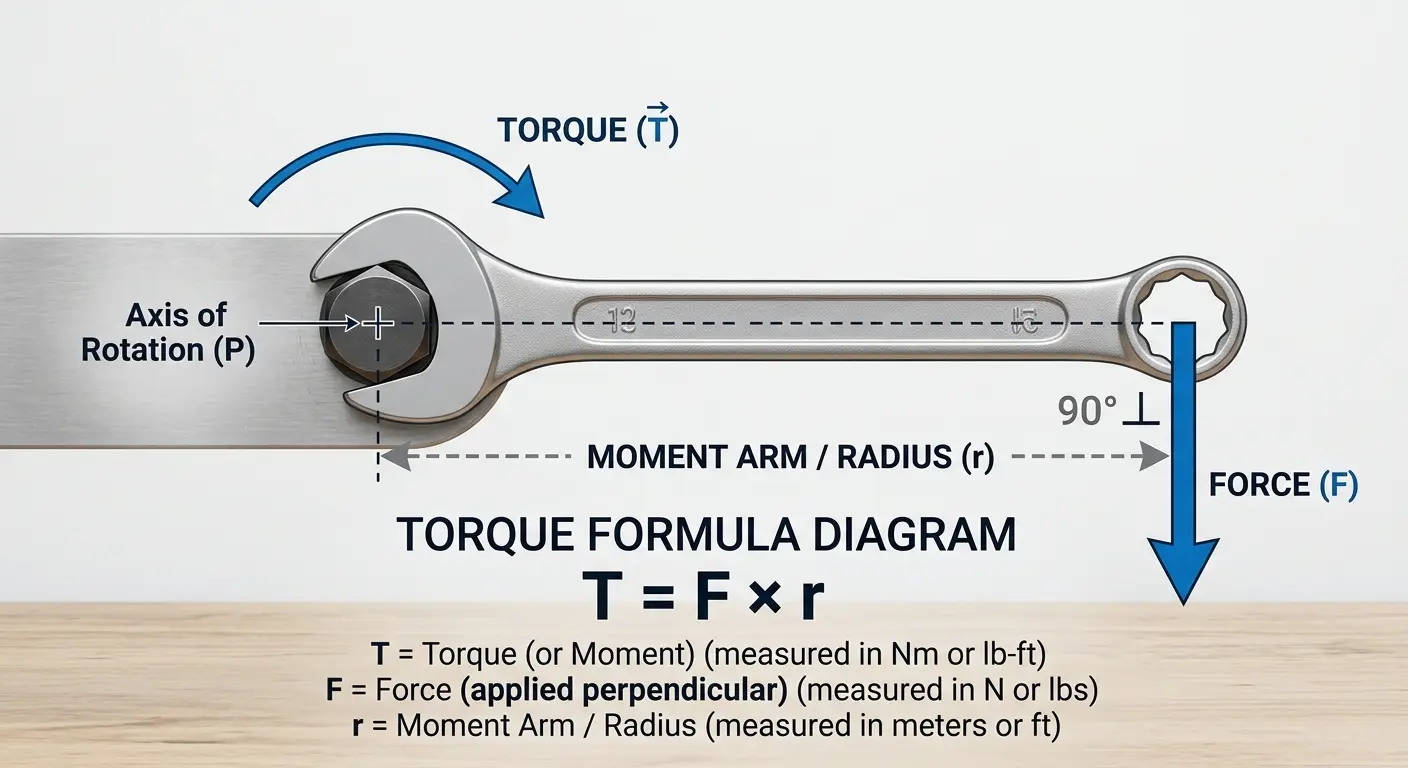 torque formula diagram showing force and distance relationship