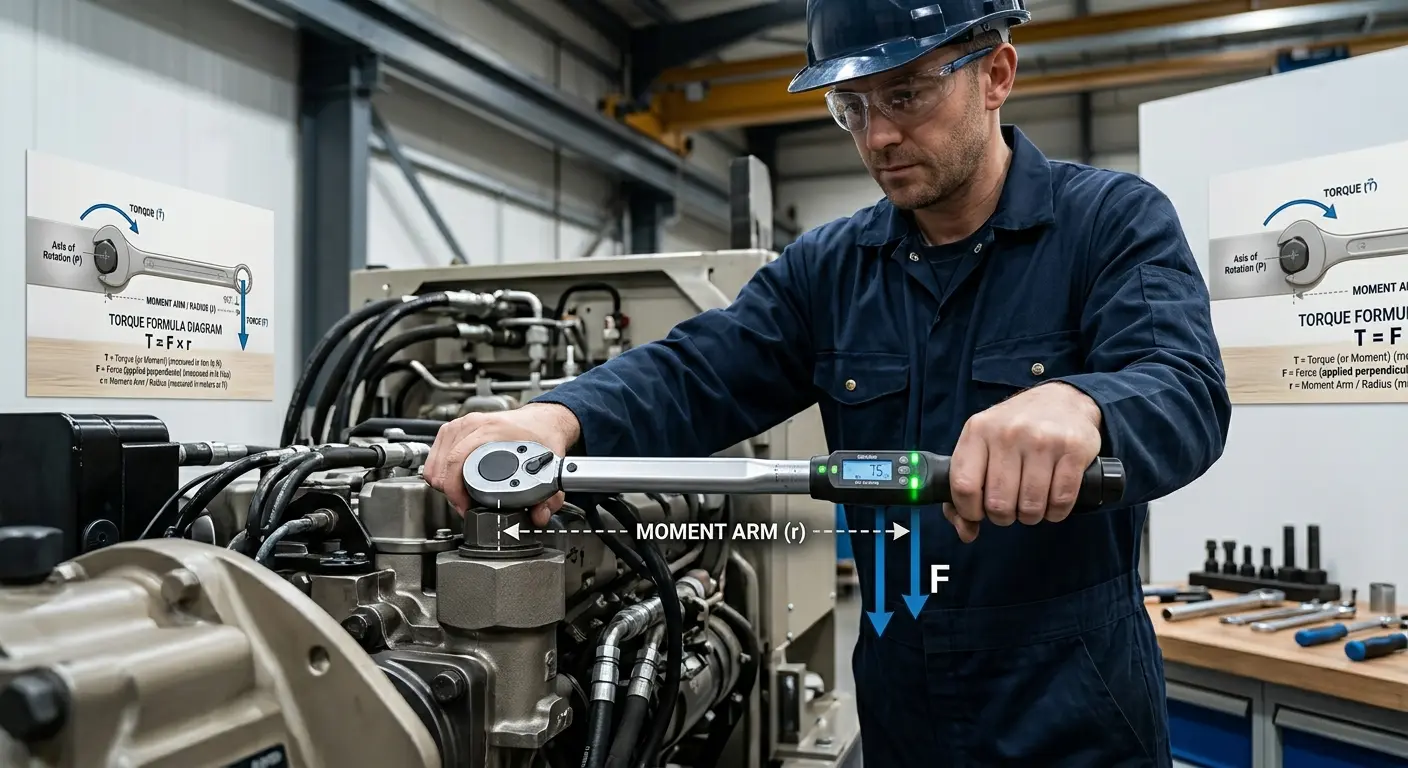 technician using torque wrench in industrial maintenance