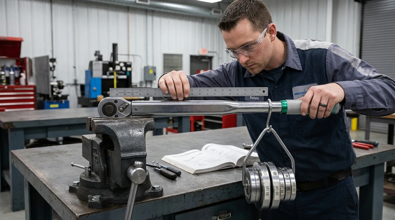 torque wrench calibration setup with weight and lever method
