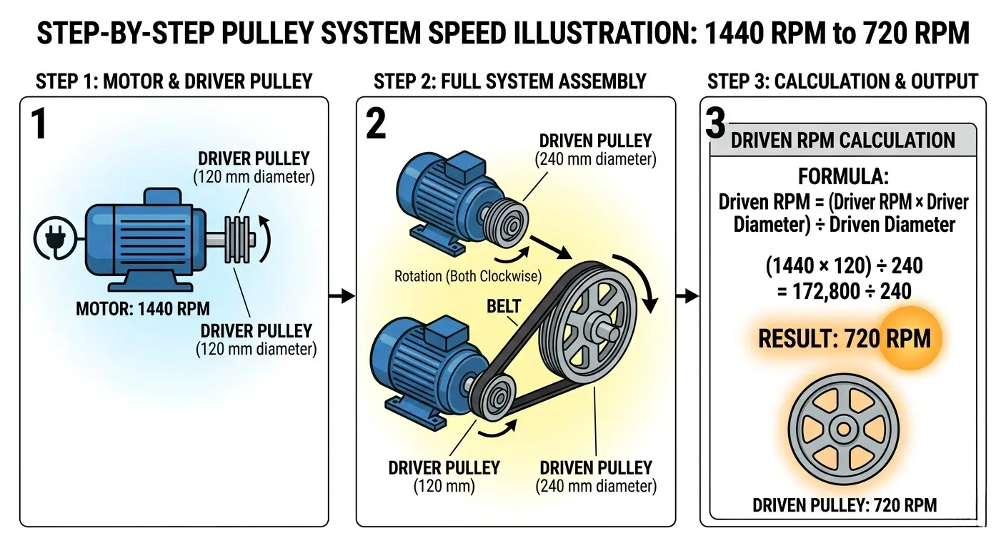 driver driven pulley rpm example