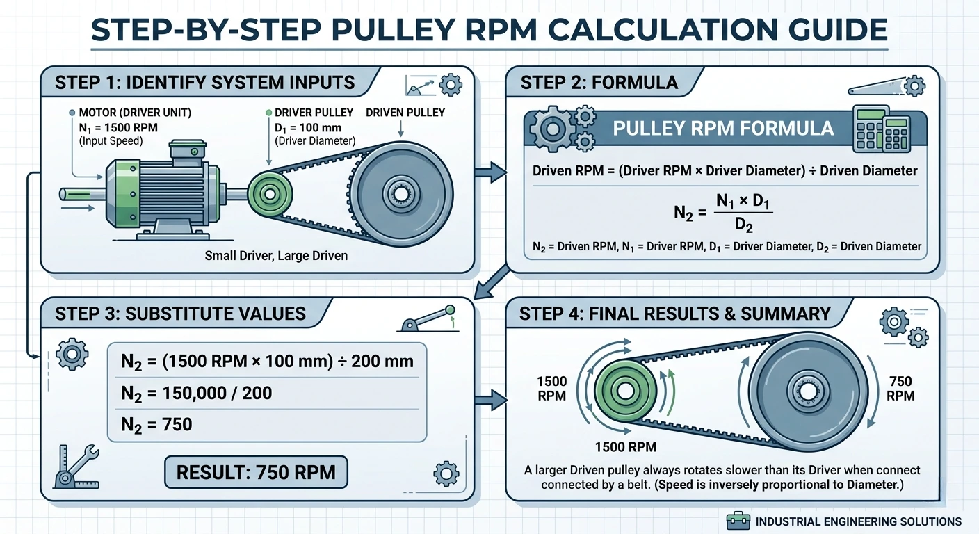 pulley rpm calculation example