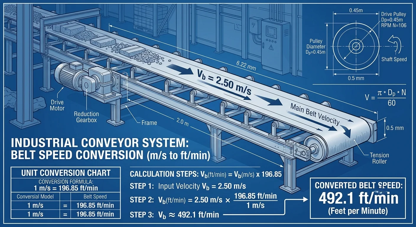 belt speed in ft min conversion guide showing m/s to ft/min conversion chart