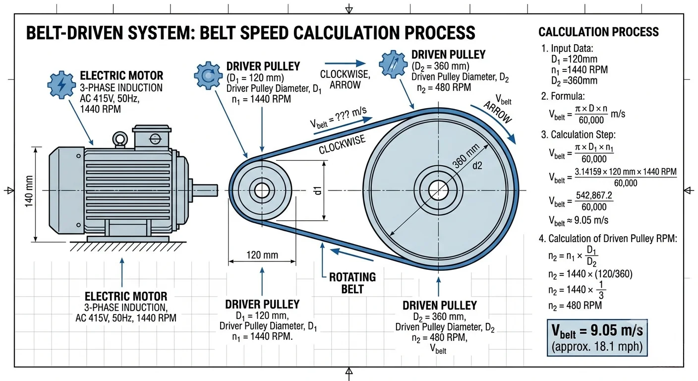 How to calculate belt speed using pulley diameter and RPM