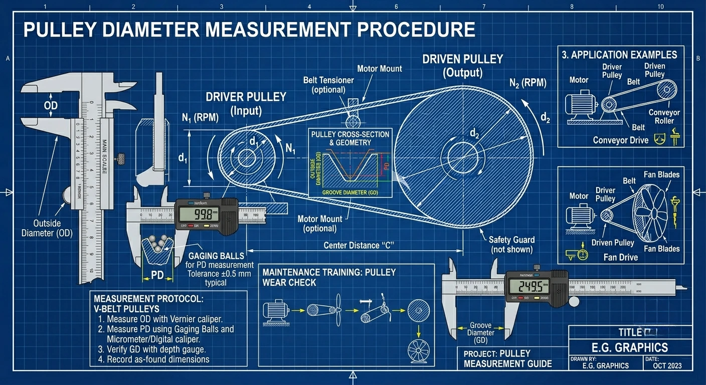 how to measure pulley diameter correctly using calipers and pulley measurement methods