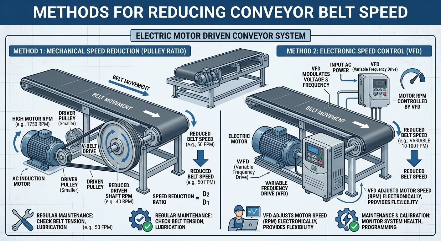 how to reduce belt speed using pulley changes and motor speed adjustment