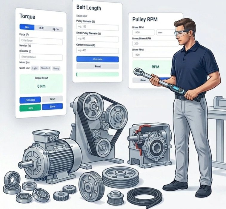 Industrial maintenance calculator tools for engineers and technicians.