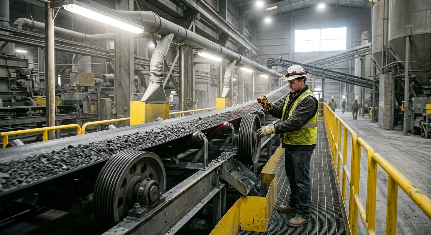 maintenance engineer inspecting conveyor operating at maximum recommended belt speed