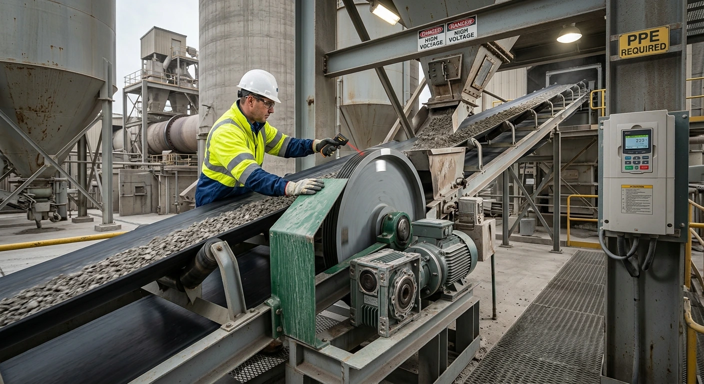 maintenance engineer verifying conveyor after increasing belt speed
